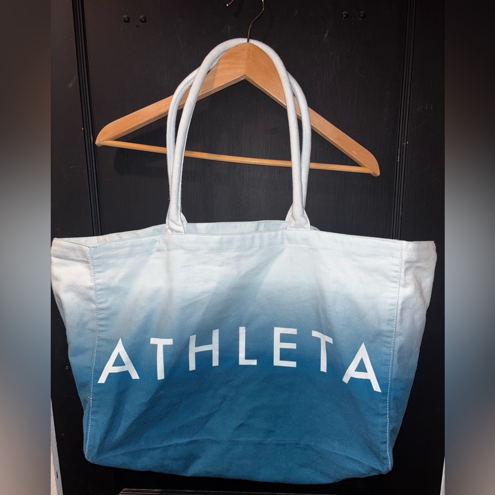 Athleta Ombré Canvas Tote Bag - Blue & White Gradient - Large Beach Gym Shopper